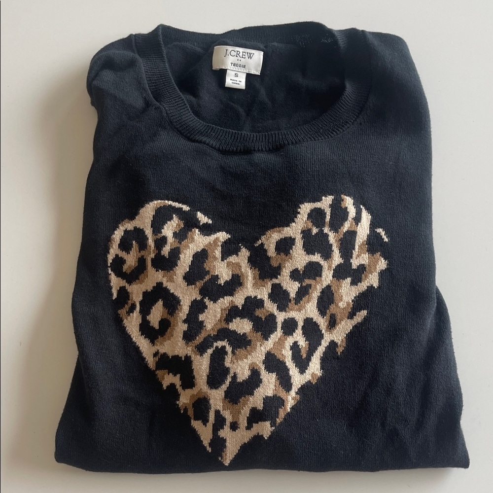 J. Crew Black Sweater with Leopard Heart